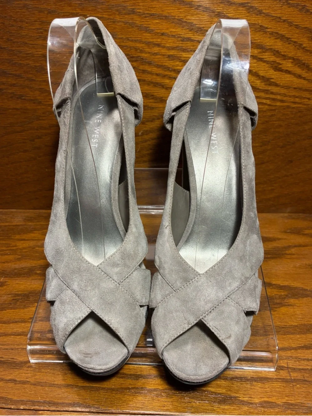 Nine West Grey Suede Chunky Platform Heels Size 10.5